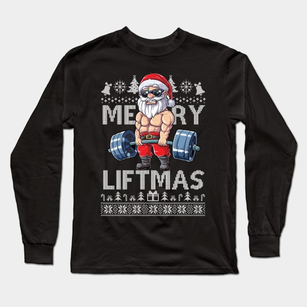 Merry Liftmas Christmas Xmas Fitmas Fitness Santa Holiday Gift, funny Gym Xmas Long Sleeve T-Shirt by SloanCainm9cmi